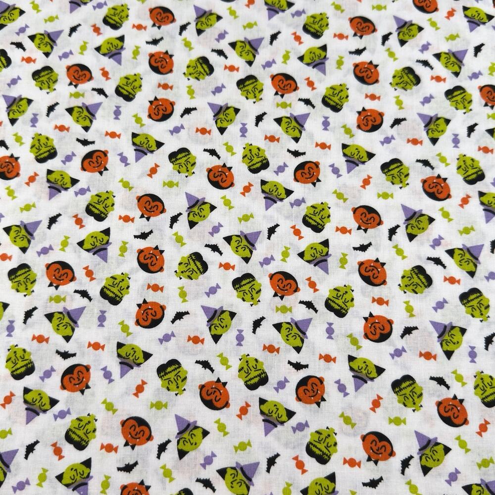 Halloween Witch, Vampire & Frankenstein Faces Cotton Fabric - Remanent 7/8 Yard